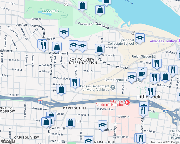 map of restaurants, bars, coffee shops, grocery stores, and more near 312 Barton Street in Little Rock