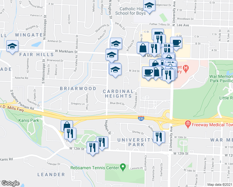 map of restaurants, bars, coffee shops, grocery stores, and more near 6701 Sandpiper Drive in Little Rock