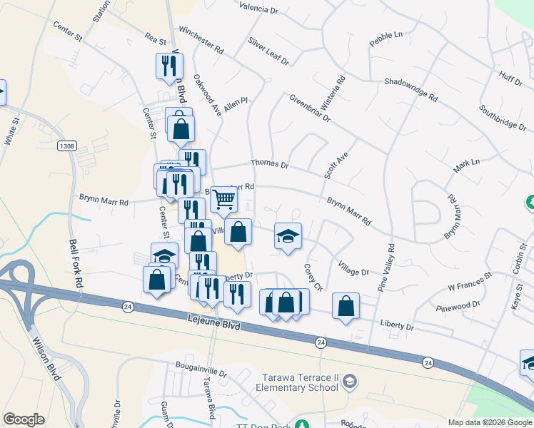 map of restaurants, bars, coffee shops, grocery stores, and more near 100 Princess Place in Jacksonville