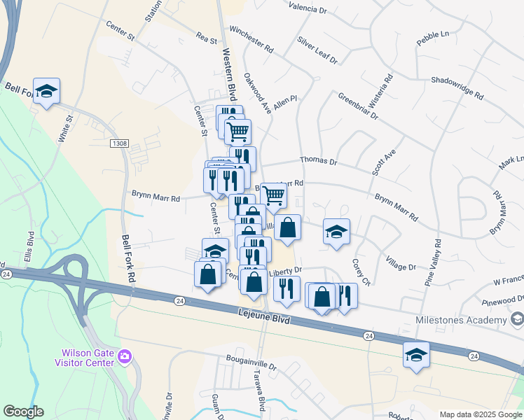 map of restaurants, bars, coffee shops, grocery stores, and more near 104 Princess Place in Jacksonville