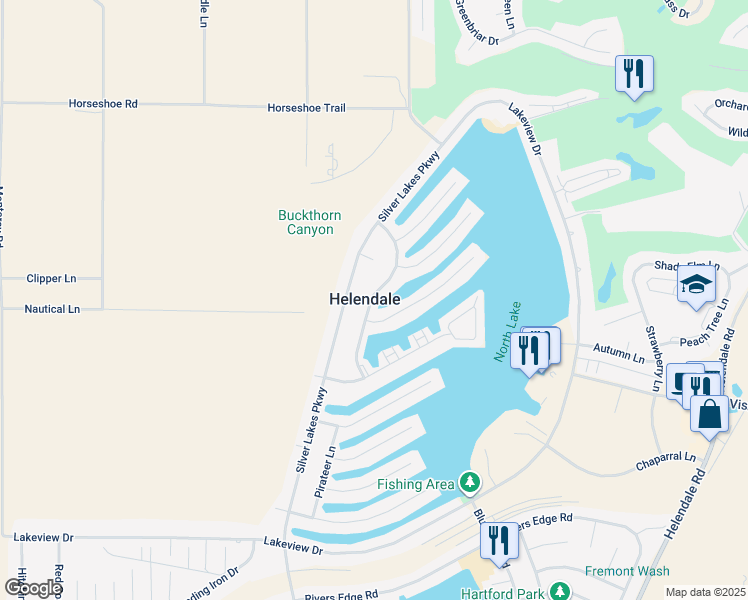 map of restaurants, bars, coffee shops, grocery stores, and more near Outrigger Lane in Helendale