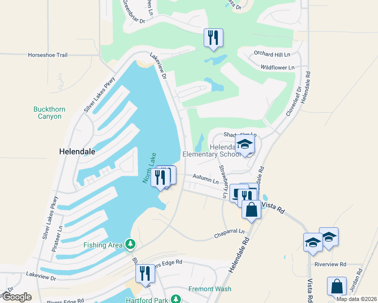 map of restaurants, bars, coffee shops, grocery stores, and more near 27333 Lakeview Drive in Helendale