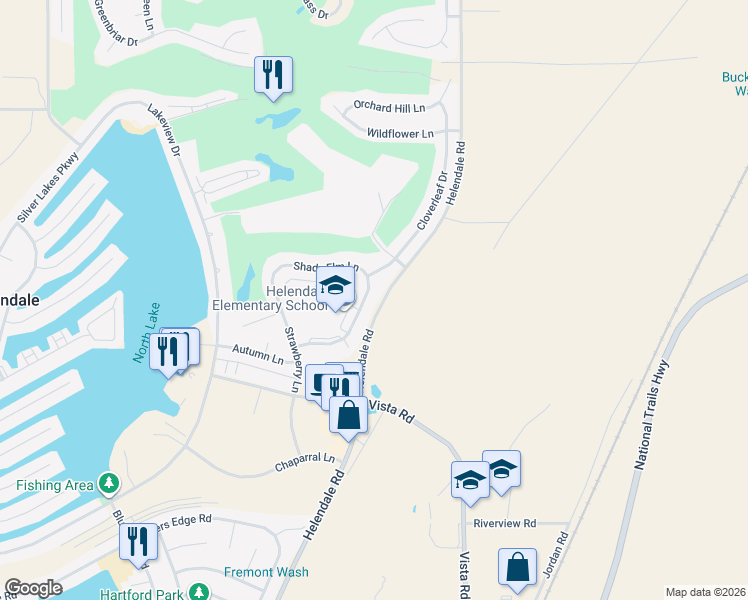 map of restaurants, bars, coffee shops, grocery stores, and more near 27335 Peach Tree Lane in Helendale