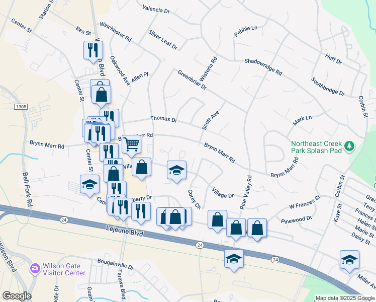 map of restaurants, bars, coffee shops, grocery stores, and more near 212 Palace Circle in Jacksonville
