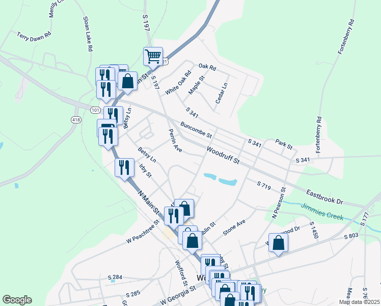 map of restaurants, bars, coffee shops, grocery stores, and more near 550 Woodruff Street in Woodruff