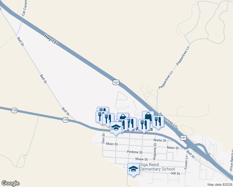 map of restaurants, bars, coffee shops, grocery stores, and more near 9 Chamiso Drive in Los Alamos