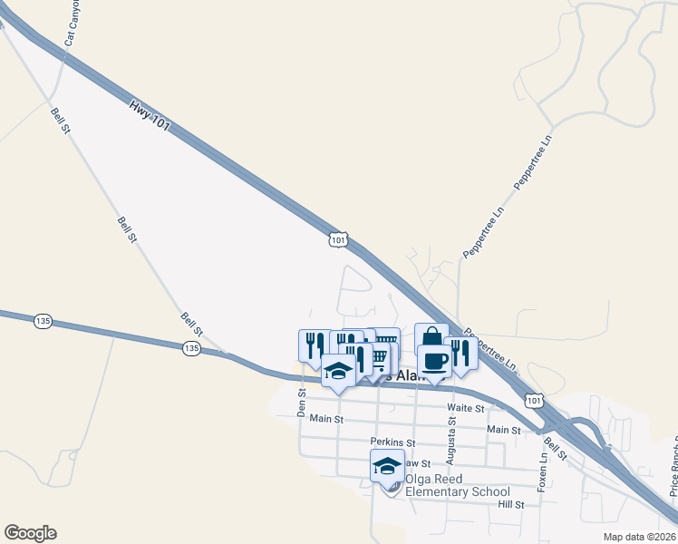 map of restaurants, bars, coffee shops, grocery stores, and more near 9 Chamiso Drive in Los Alamos