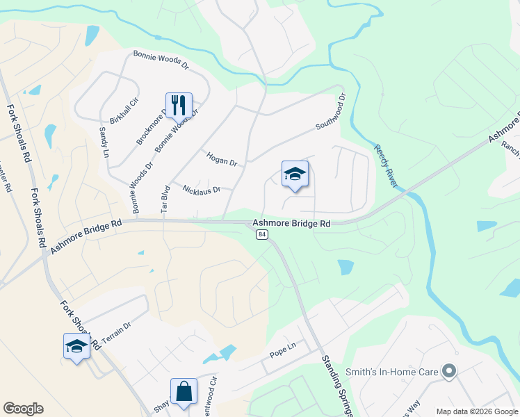 map of restaurants, bars, coffee shops, grocery stores, and more near 11 Ridgebrook Way in Greenville