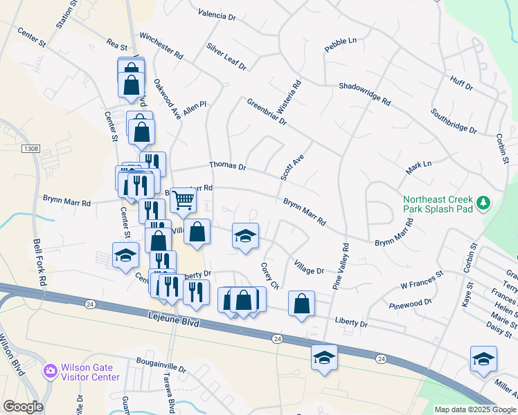 map of restaurants, bars, coffee shops, grocery stores, and more near 218 Palace Circle in Jacksonville