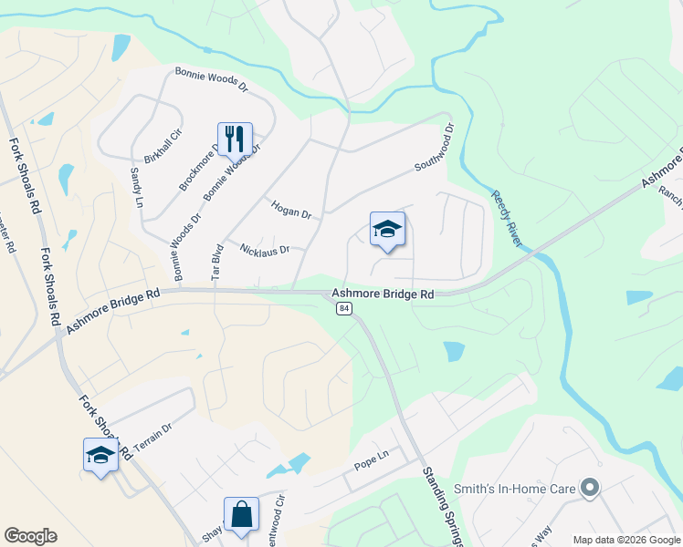 map of restaurants, bars, coffee shops, grocery stores, and more near 11 Ridgebrook Way in Greenville