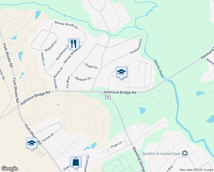 map of restaurants, bars, coffee shops, grocery stores, and more near 11 Ridgebrook Way in Greenville