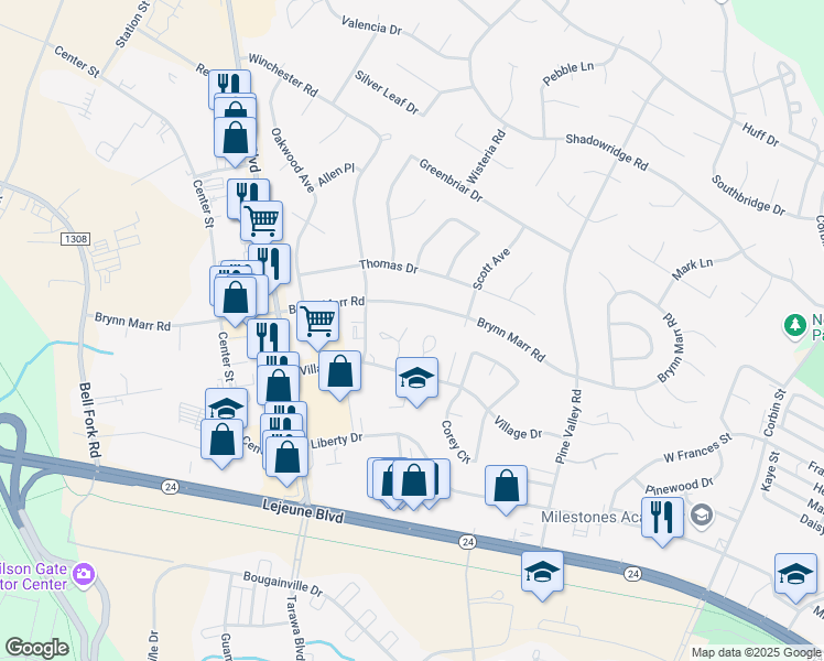 map of restaurants, bars, coffee shops, grocery stores, and more near 136 King George Court in Jacksonville
