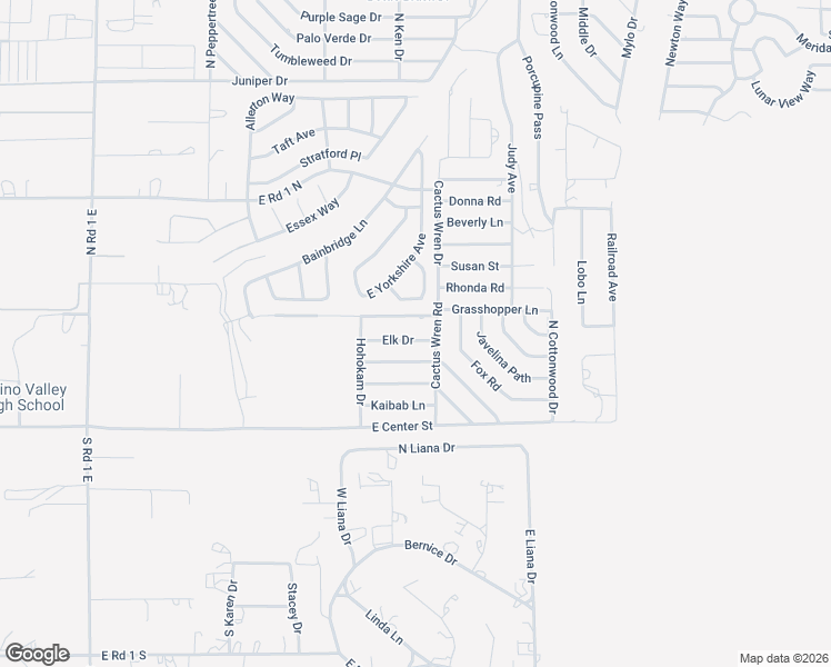 map of restaurants, bars, coffee shops, grocery stores, and more near 1715 Grasshopper Lane in Chino Valley