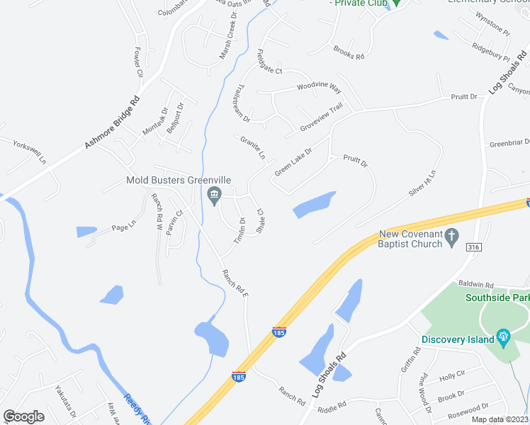 map of restaurants, bars, coffee shops, grocery stores, and more near 28 Shale Court in Greenville