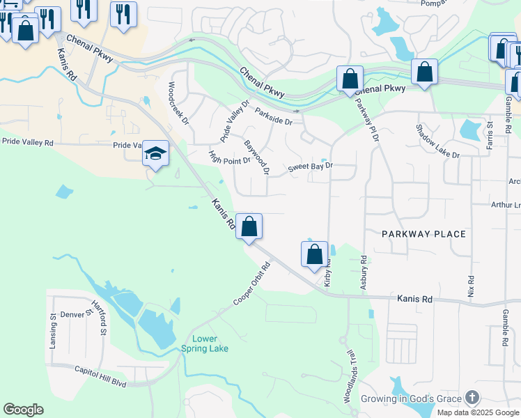 map of restaurants, bars, coffee shops, grocery stores, and more near 38 Summit Ridge Drive in Little Rock