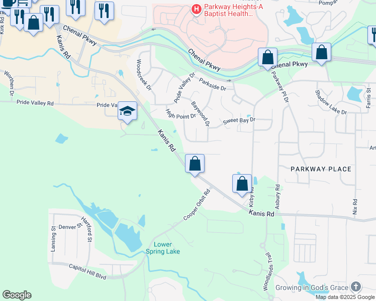 map of restaurants, bars, coffee shops, grocery stores, and more near 24 Summit Ridge Drive in Little Rock