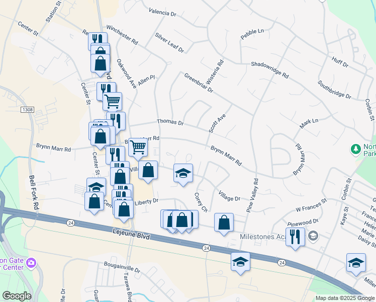 map of restaurants, bars, coffee shops, grocery stores, and more near 215 Palace Circle in Jacksonville