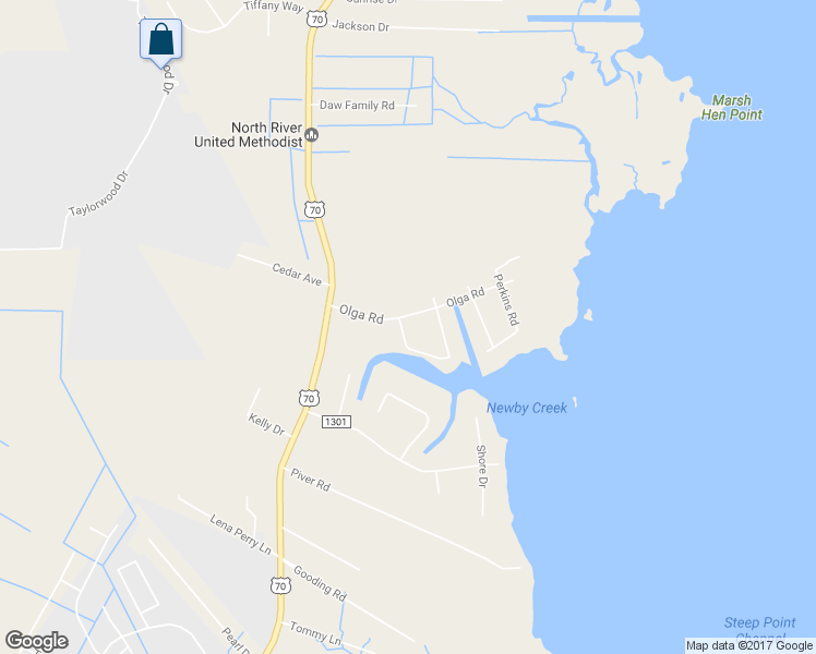 map of restaurants, bars, coffee shops, grocery stores, and more near 114 Olga Road in Beaufort