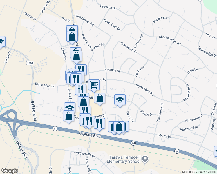 map of restaurants, bars, coffee shops, grocery stores, and more near 137 King George Court in Jacksonville