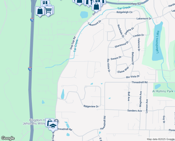 map of restaurants, bars, coffee shops, grocery stores, and more near in Dalton