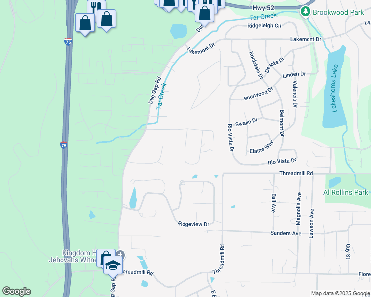 map of restaurants, bars, coffee shops, grocery stores, and more near in Dalton