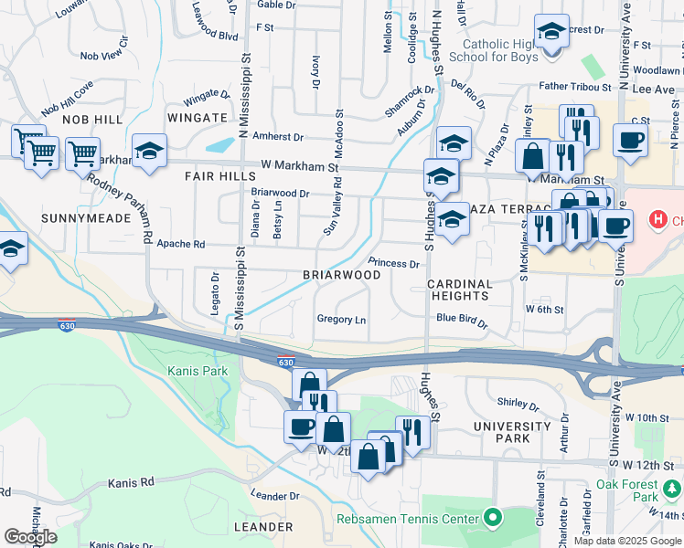 map of restaurants, bars, coffee shops, grocery stores, and more near 1100 East 12th Street in North Little Rock