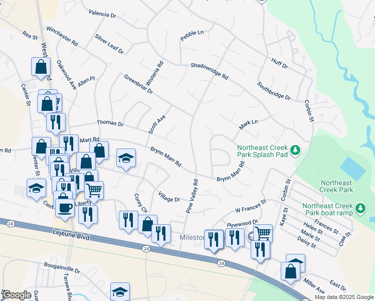 map of restaurants, bars, coffee shops, grocery stores, and more near 409 Pine Valley Road in Jacksonville