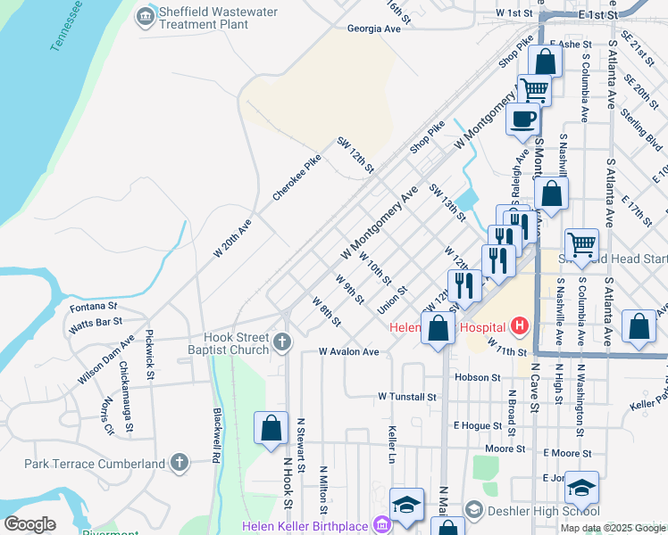 map of restaurants, bars, coffee shops, grocery stores, and more near 910 West Montgomery Avenue in Sheffield