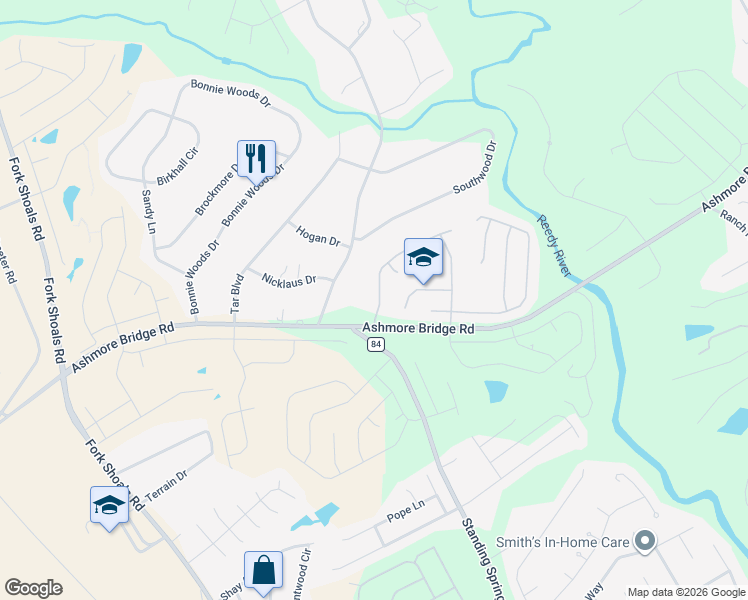 map of restaurants, bars, coffee shops, grocery stores, and more near 11 Ridgebrook Way in Greenville