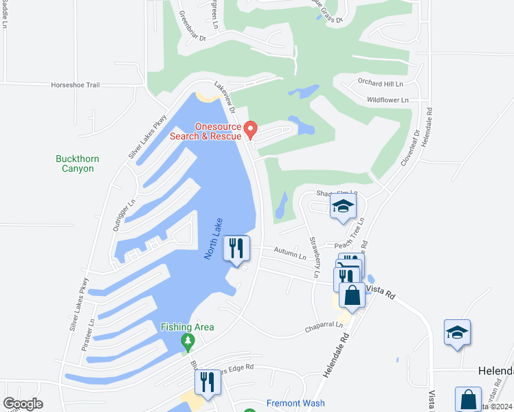 map of restaurants, bars, coffee shops, grocery stores, and more near 27362 Lakeview Drive in Helendale