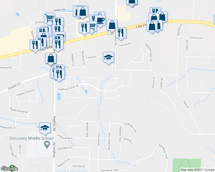map of restaurants, bars, coffee shops, grocery stores, and more near 102 Bridgeway Lane in Madison