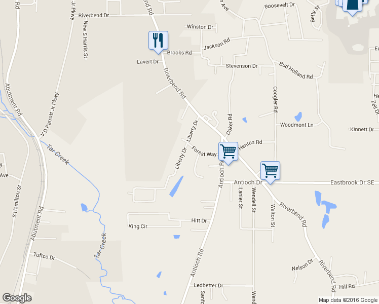 map of restaurants, bars, coffee shops, grocery stores, and more near 120 Forest Way in Dalton