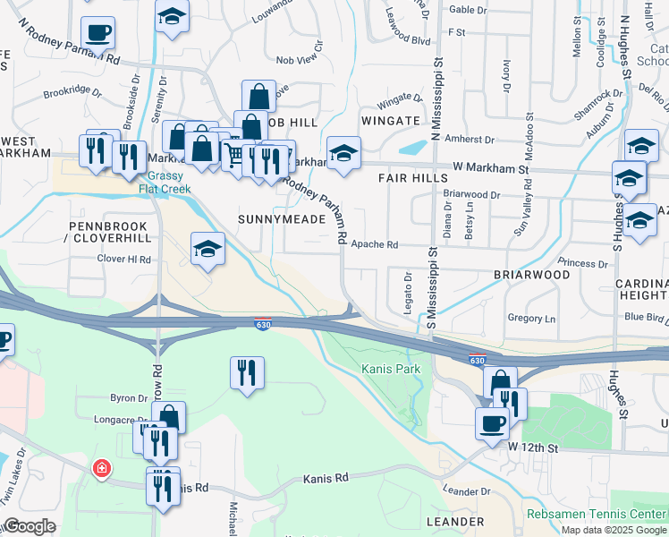 map of restaurants, bars, coffee shops, grocery stores, and more near 7821 West Capitol Avenue in Little Rock