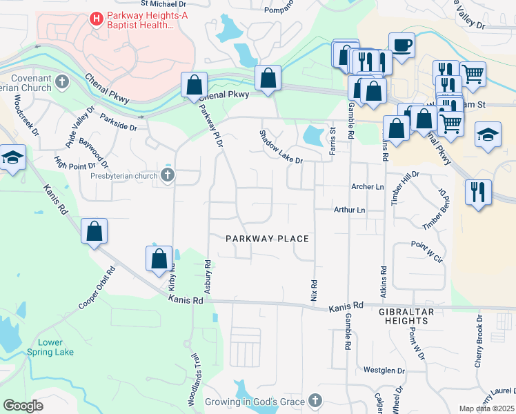 map of restaurants, bars, coffee shops, grocery stores, and more near 7 Cedar Point Court in Little Rock