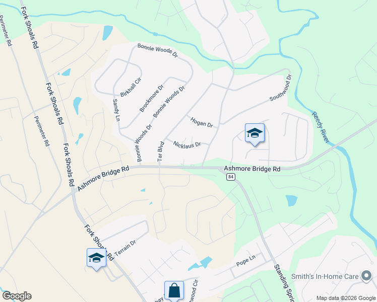 map of restaurants, bars, coffee shops, grocery stores, and more near 11 Nicklaus Drive in Greenville