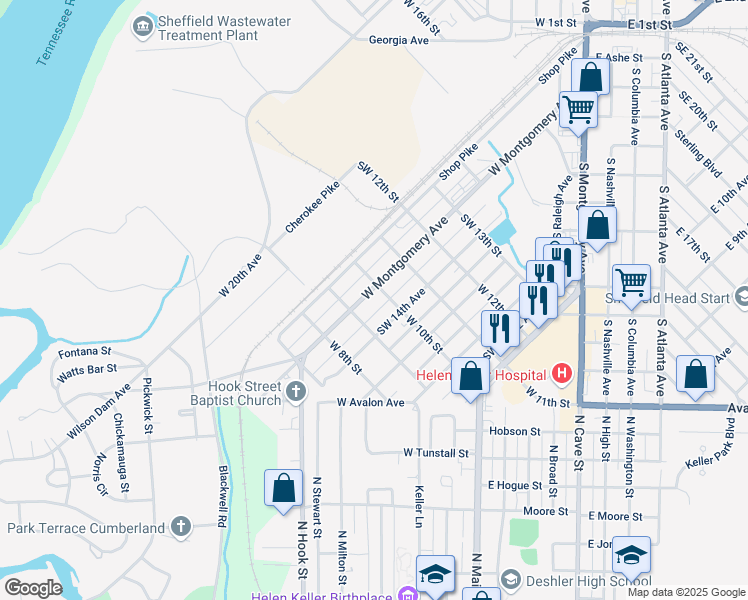 map of restaurants, bars, coffee shops, grocery stores, and more near 910 West Montgomery Avenue in Sheffield