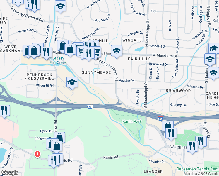 map of restaurants, bars, coffee shops, grocery stores, and more near 7821 West Capitol Avenue in Little Rock