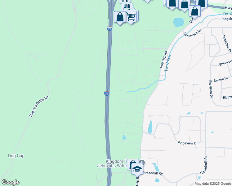 map of restaurants, bars, coffee shops, grocery stores, and more near 1715 Brandywine Way in Dalton