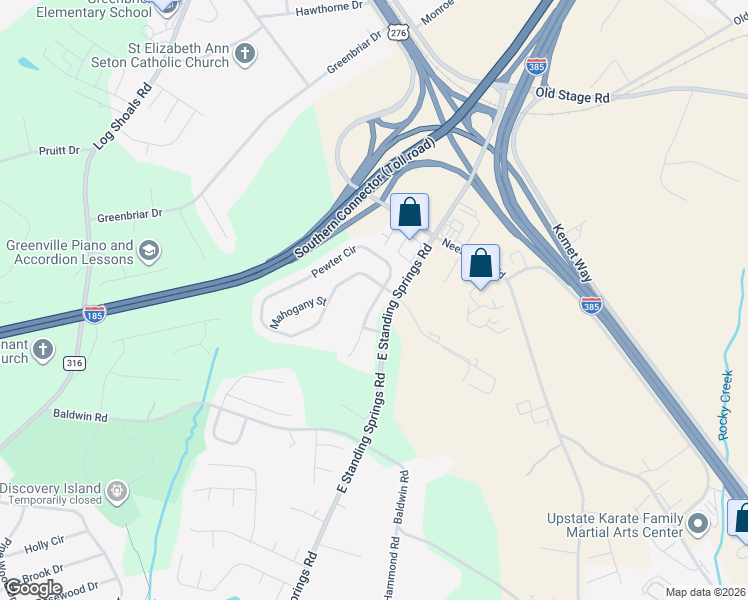 map of restaurants, bars, coffee shops, grocery stores, and more near 591 East Standing Springs Road in Simpsonville