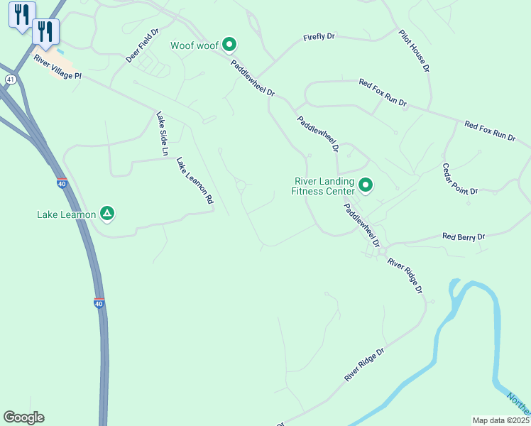 map of restaurants, bars, coffee shops, grocery stores, and more near 114 Sugar Maple Court in Wallace