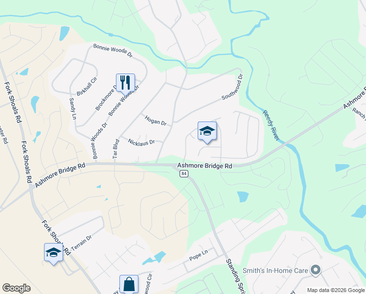 map of restaurants, bars, coffee shops, grocery stores, and more near 11 Ridgebrook Way in Greenville