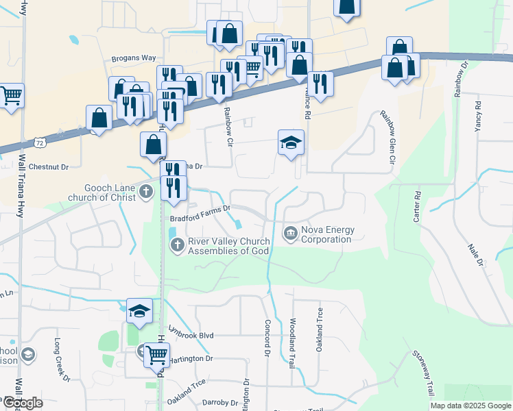 map of restaurants, bars, coffee shops, grocery stores, and more near 311 Bradford Farms Drive in Madison