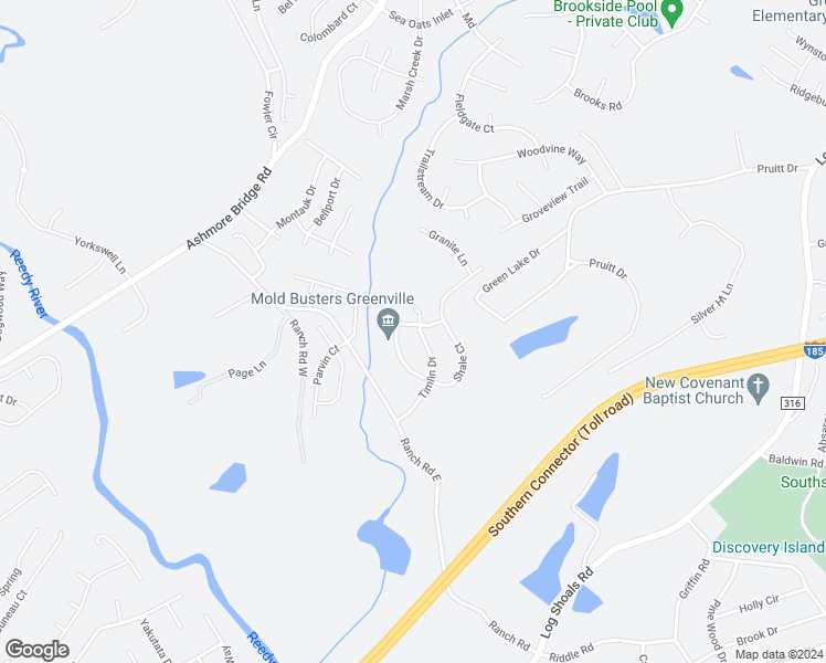 map of restaurants, bars, coffee shops, grocery stores, and more near 115 Timlin Drive in Greenville