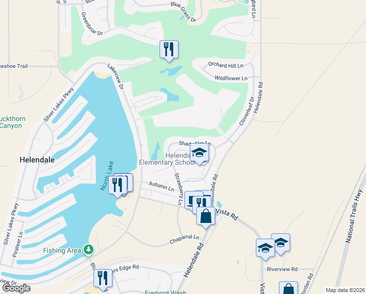 map of restaurants, bars, coffee shops, grocery stores, and more near 14983 Shady Elm Lane in Helendale