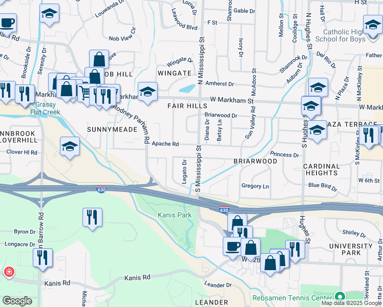 map of restaurants, bars, coffee shops, grocery stores, and more near 7610 Choctaw Road in Little Rock