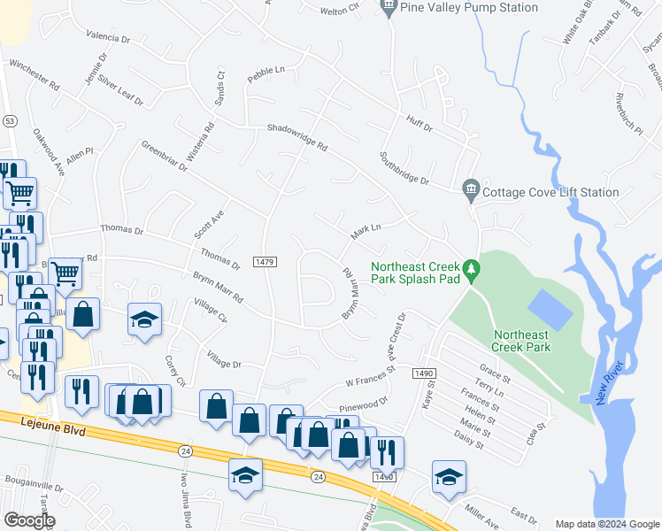 map of restaurants, bars, coffee shops, grocery stores, and more near 1101 Brynn Marr Road in Jacksonville