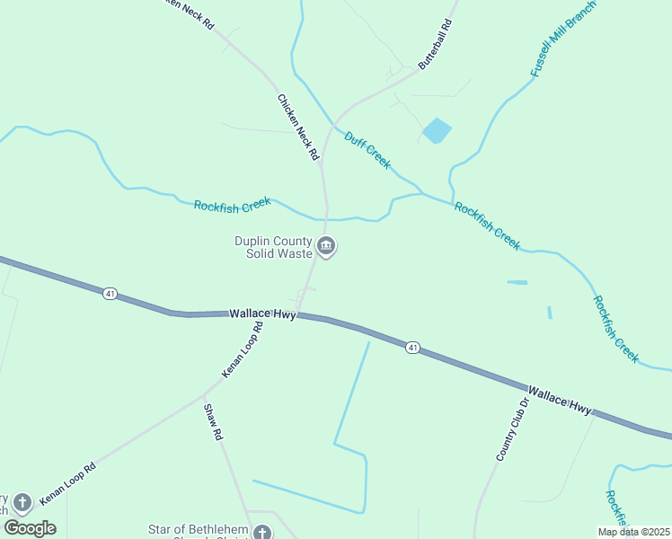 map of restaurants, bars, coffee shops, grocery stores, and more near 429 Butterball Road in Wallace