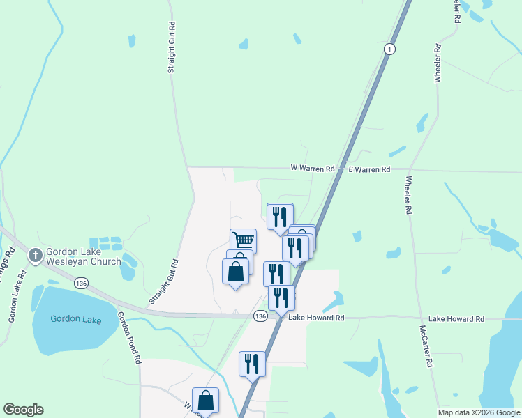 map of restaurants, bars, coffee shops, grocery stores, and more near 274 Old Warren School Road in LaFayette