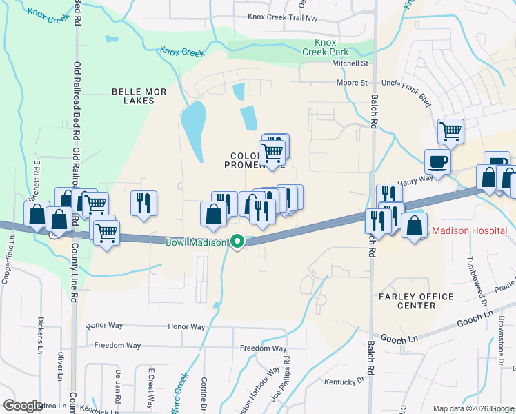 map of restaurants, bars, coffee shops, grocery stores, and more near 5510 Promenade Point Parkway in Madison