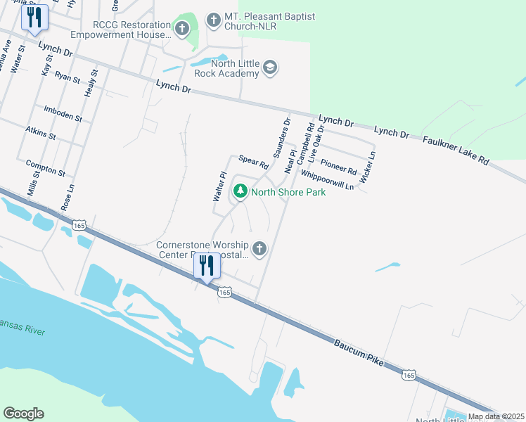map of restaurants, bars, coffee shops, grocery stores, and more near 15 Quillen Avenue in North Little Rock